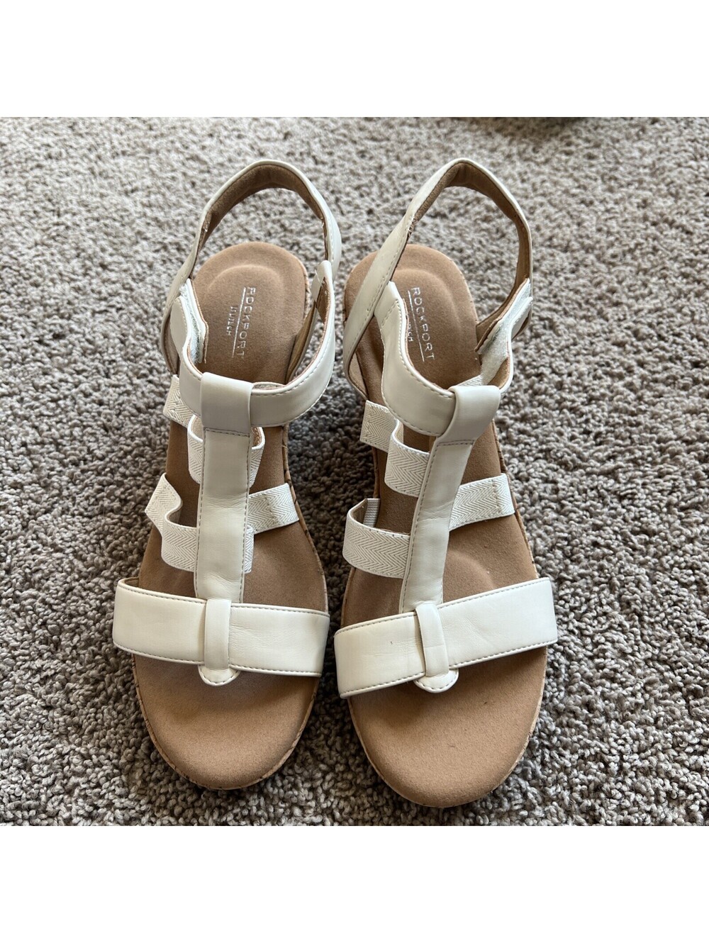 Rockport Blanca Strappy Wedge Sandal Women's Chalk Synthetic Size US 10M